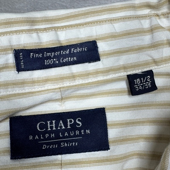 Chaps Ralph Lauren Yellow White Striped Button Down Cotton Dress Shirt 16.5 - Picture 15 of 15